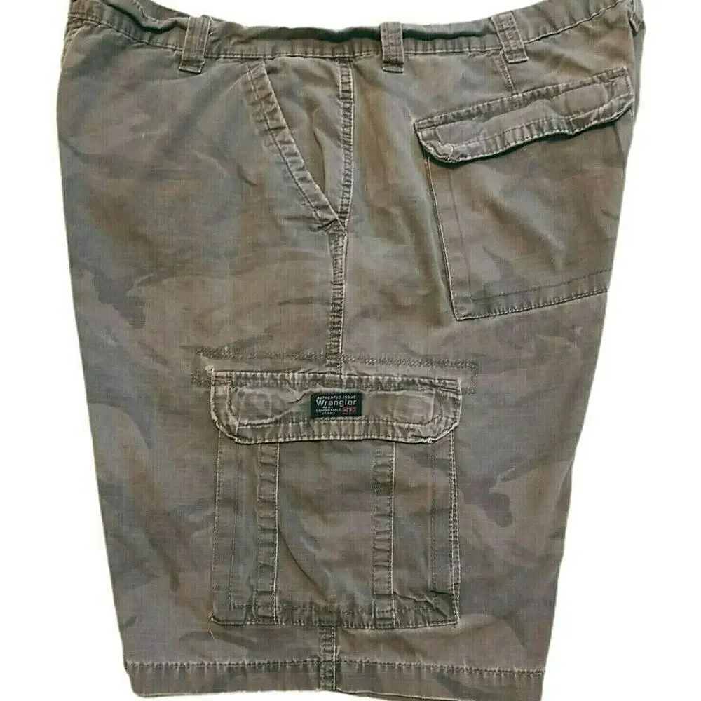🪵🛠️Wrangler Camo Cargo Shorts 42 😎🟫🟩6‑Pocket Green Brown Outdoor Work
